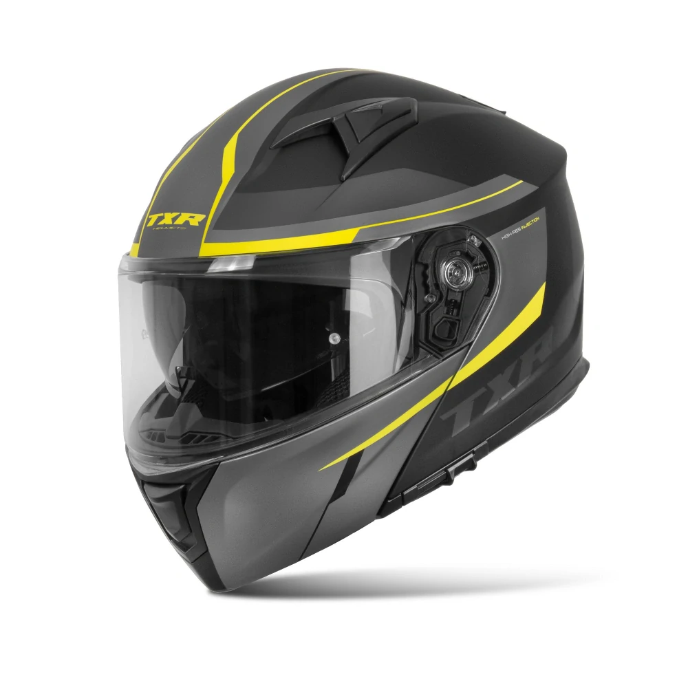 TXR Výklápacia prilba na motorku Rival čierno-šedo-fluo žltá XXL