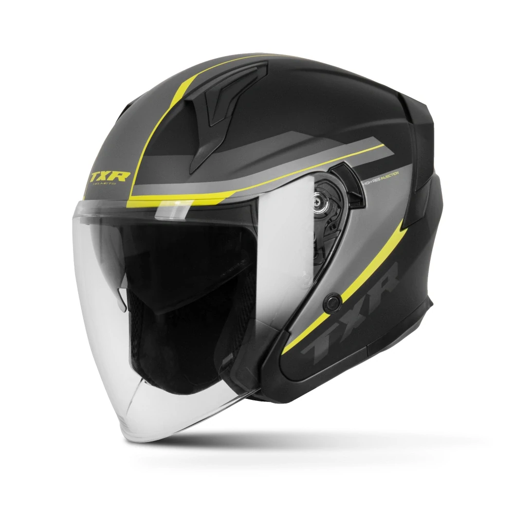 TXR Otvorená prilba na motorku City černo-sivo-fluo žltá XS