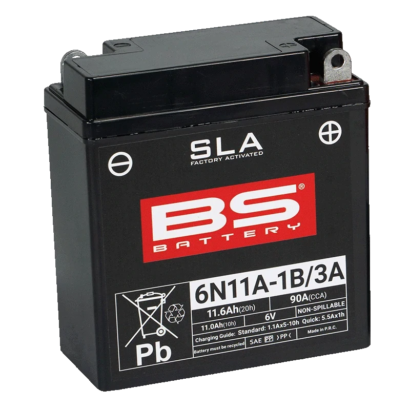 BS-BATTERY 6N11A-1B/3A 6V 11Ah 90A (6N11A-1B, 6N11A-3A) 121x58x130mm P+ AGM bezúdržbová motobatéria