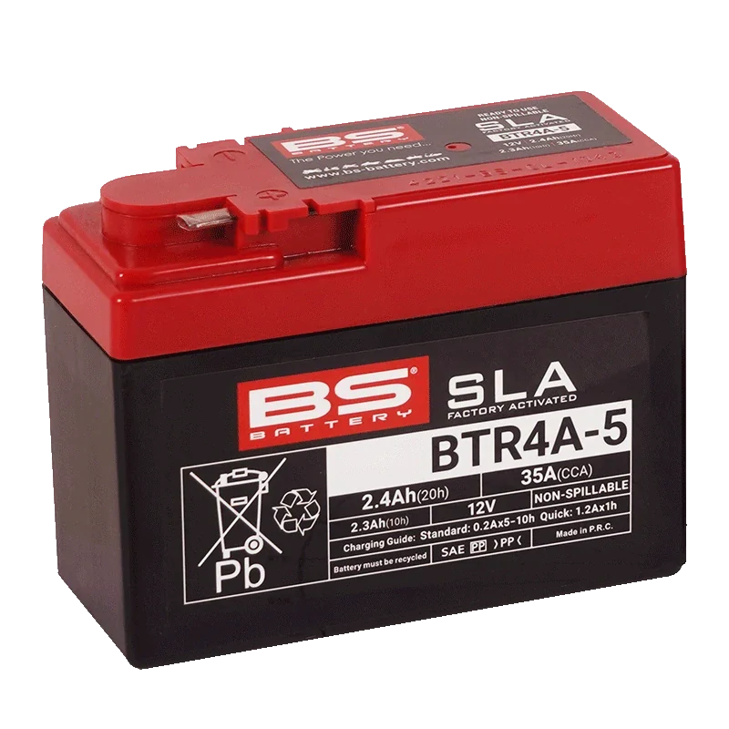 BS-BATTERY BTR4A-5 12V 2.3Ah 35A (YTR4A-5) 113x48x85mm póly na ľavej strane AGM bezúdržbová motobatéria