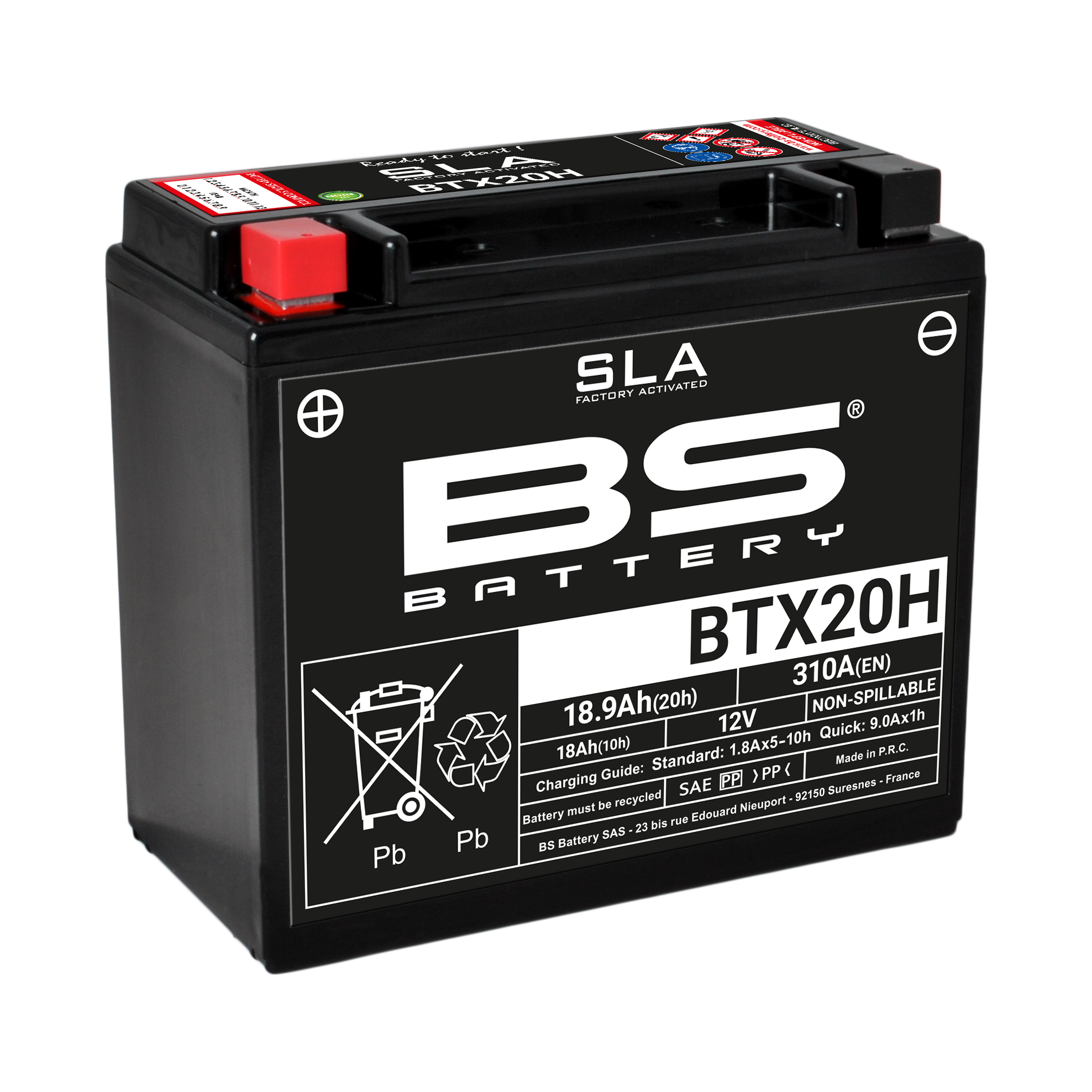 BS-BATTERY BTX20H 12V 18Ah 310A (YTX20) 175x87x155mm L+ AGM bezúdržbová motobatéria