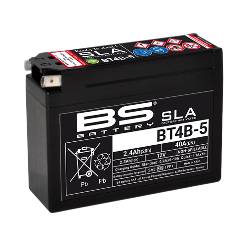 BS-BATTERY BT4B-5 12V 2.3Ah 40A (YT4B-5) 113x38x85mm póly na ľavej strane AGM bezúdržbová motobatéria