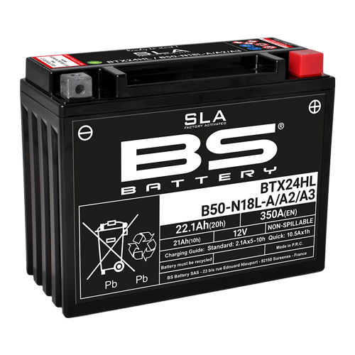 BS-BATTERY BTX24HL / B50-N18L-A/A2/A3 12V 21Ah 350A (YTX24HL, Y50-N18L-A, Y50-N18L-A2, Y50-N18L-A3) 205x87x162mm P+ AGM bezúdržbová motobatéria