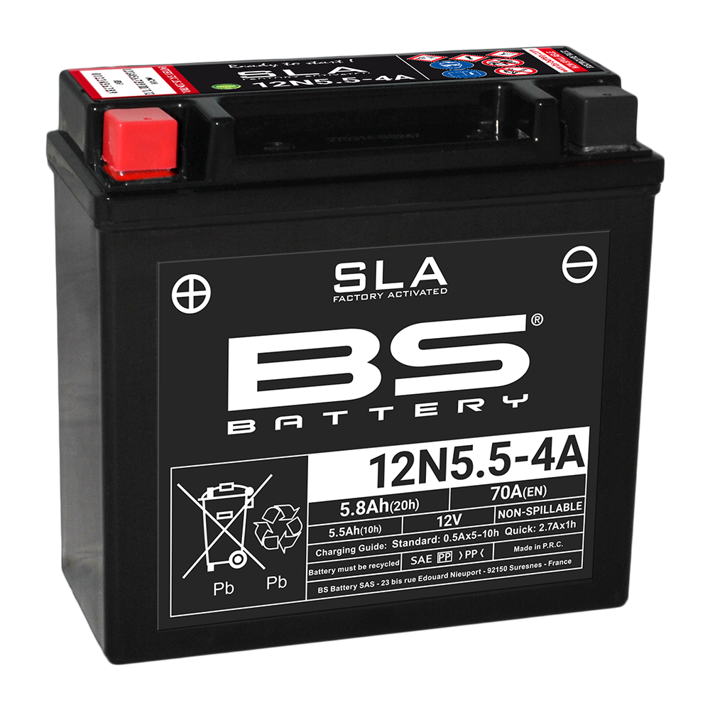 BS-BATTERY 12N5.5-4A/4B 12V 5Ah 70A (12N5.5-4A, 12N5.5-4B) 135x60x130mm L+ AGM bezúdržbová motobatéria