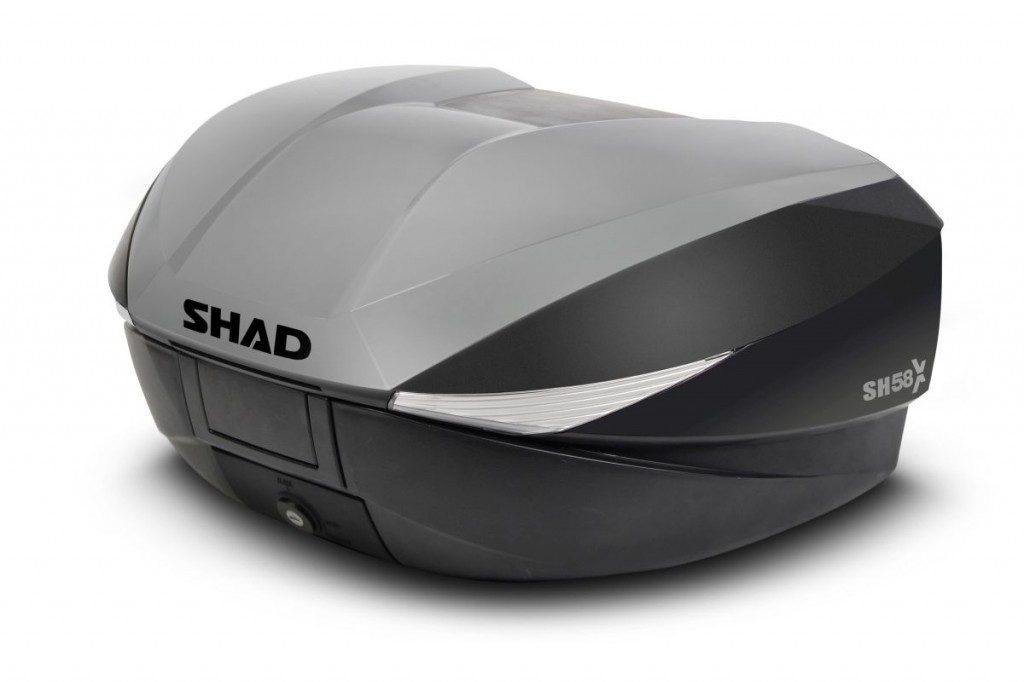 SHAD Vrchný kufor na motorku s farebným krytom SH58X Nový titán (rozšíriteľný) so zámkom PRÉMIUM
