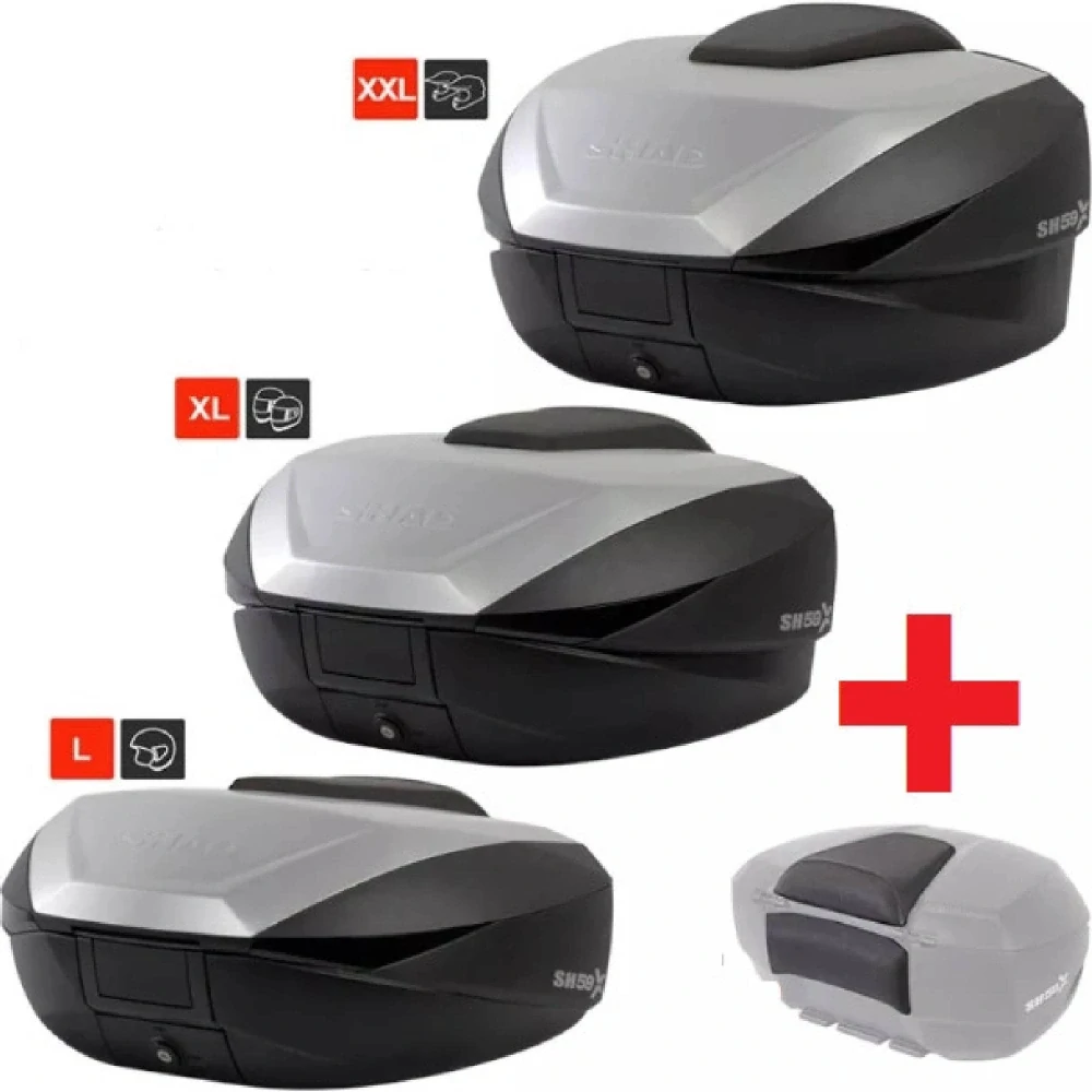 SHAD Vrchný kufor na motorku SH59X D0B59200 čierny s hliníkovým krytom (rozšíriteľná koncepcia) s PREMIUM SMART zámok a opierka chrbta