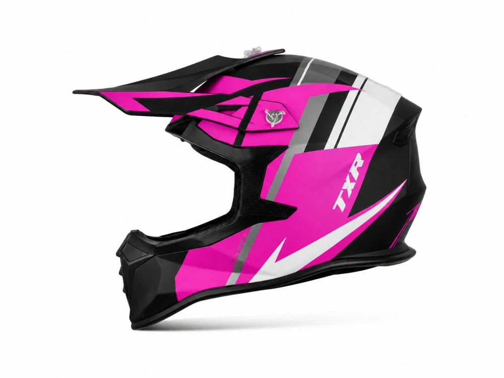 TXR Motokrosová prilba Fury čierno-šedo-bielo-ružová L