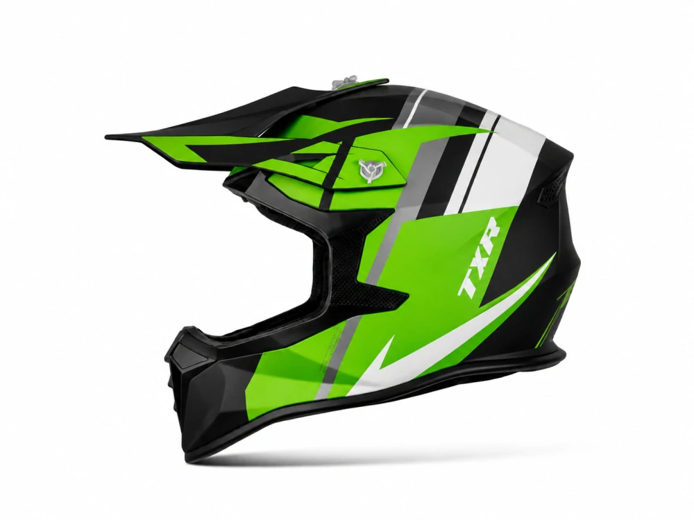 TXR Motokrosová prilba Fury čierno-sivo-bielo-zelená XXL