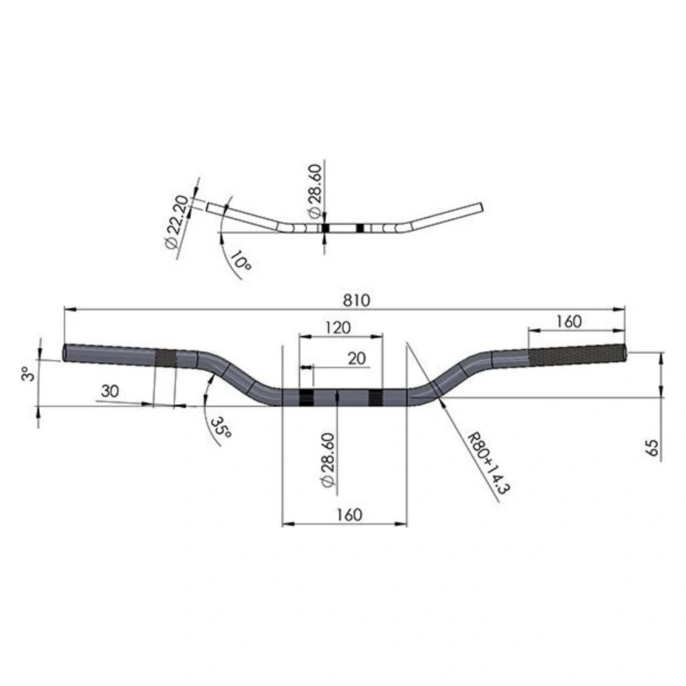 SIFAM Riadidlá motocykla hliníkové 28,6 mm fatbar strieborné, výška 65 mm