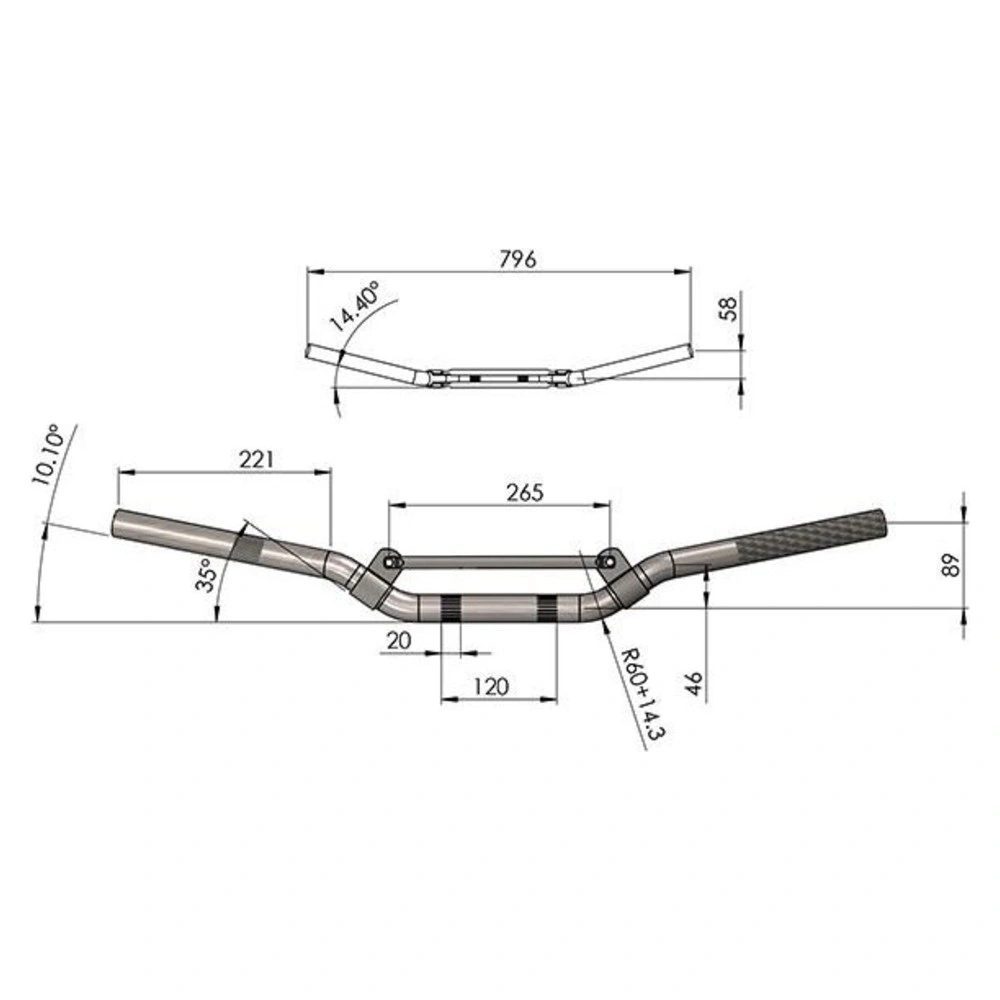 SIFAM Riadidlá motocykla hliníkové 22 mm strieborné + penový chránič, výška 89 mm