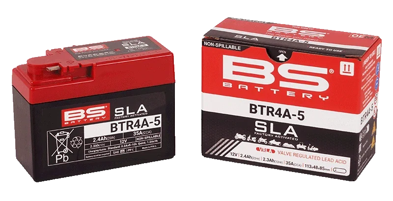 BS-BATTERY BTR4A-5 12V 2.3Ah 35A (YTR4A-5) 113x48x85mm póly na ľavej strane AGM bezúdržbová motobatéria