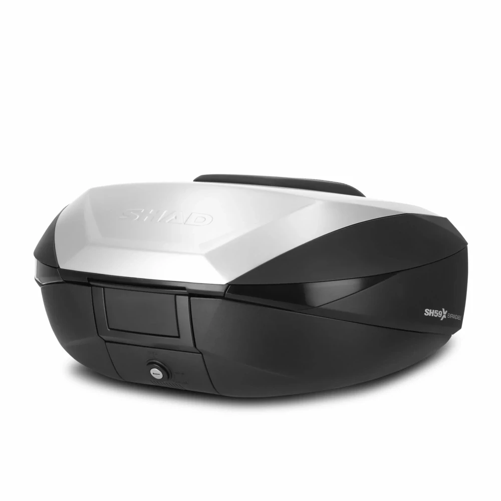 SHAD Vrchný kufor na motorku SH59X D0B59200 čierny s hliníkovým krytom (rozšíriteľná koncepcia) s PREMIUM SMART zámok a opierka chrbta