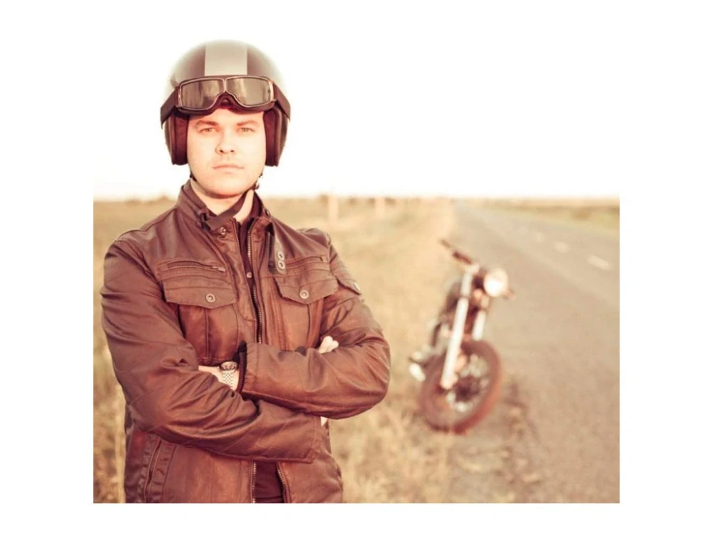 TXR Okuliare na motorku Retro hnedé so žltým plexi