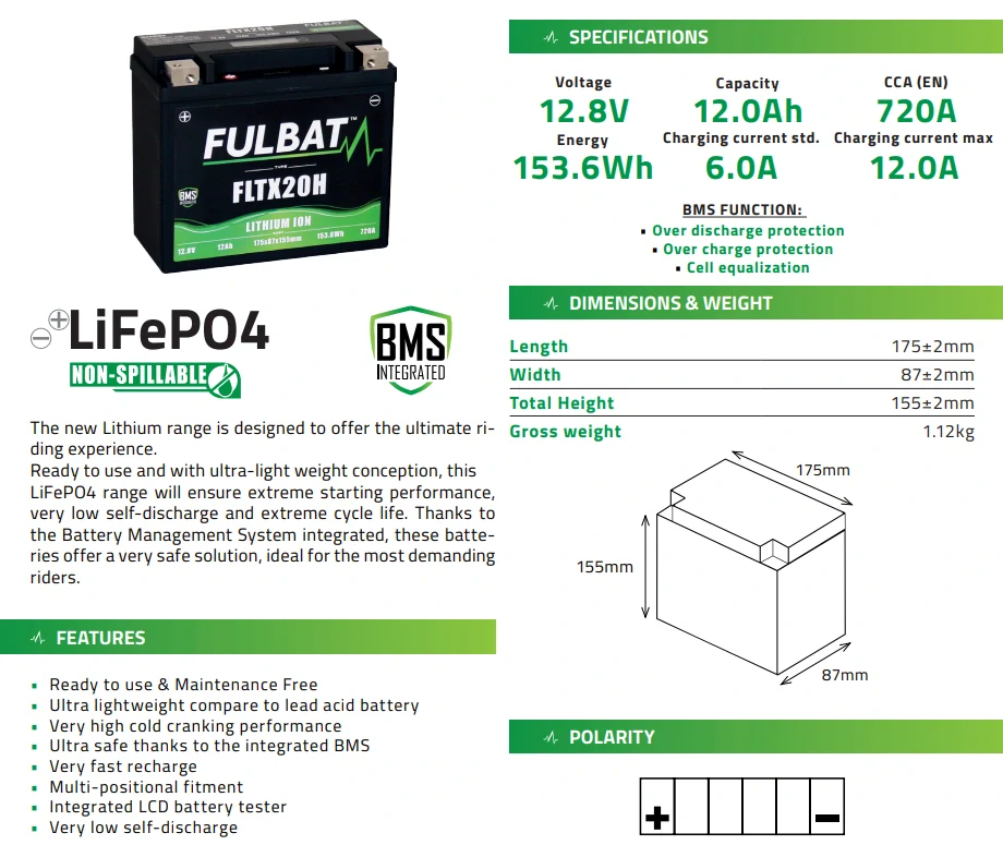 FULBAT Lítiová motobatéria FLTX20H