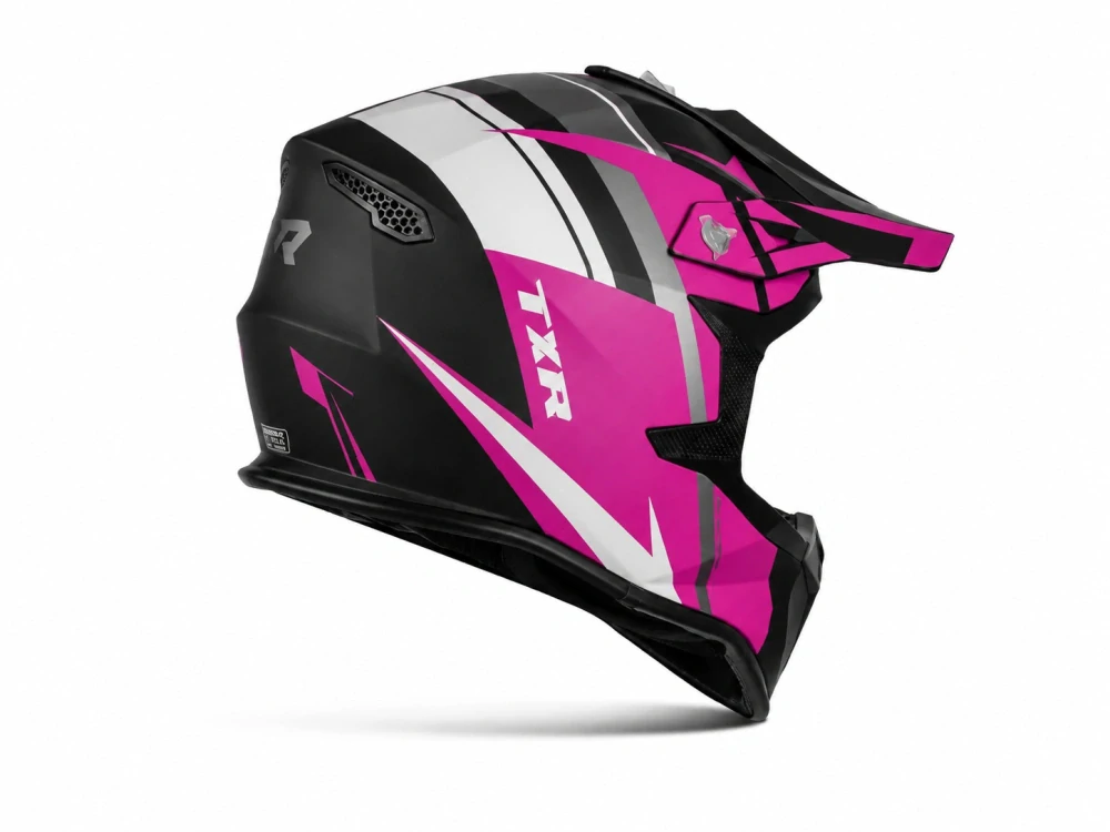 TXR Motokrosová prilba Fury čierno-šedo-bielo-ružová S