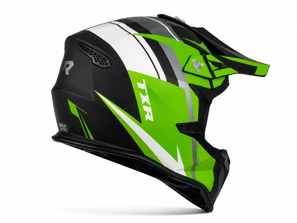 TXR Motokrosová prilba Fury čierno-sivo-bielo-zelená XXL