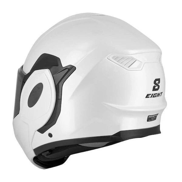 EIGHT Prilba Fliptech preklápacia biela lesklá XL