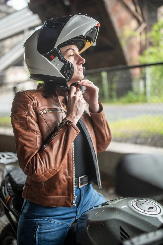TXR Dámska kožená bunda na motorku Carmen hnedá L