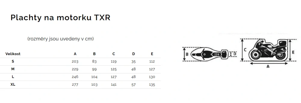 TXR Plachta na motorku s priestorom na kufor TXR M