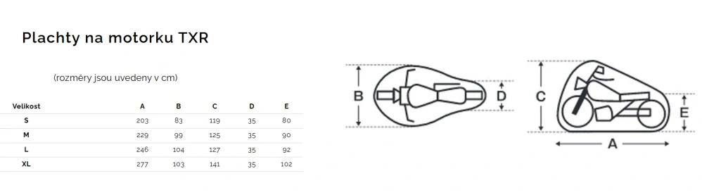 TXR Plachta na motorku TXR S