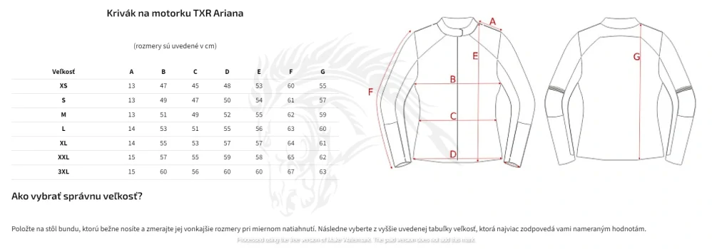 TXR Dámsky krivák na motorku Ariana S