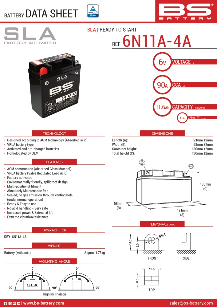 BS-BATTERY V továrni aktivovaný akumulátor 6N11A-4A (FA) SLA (6V 11Ah, 90A) – 300914
