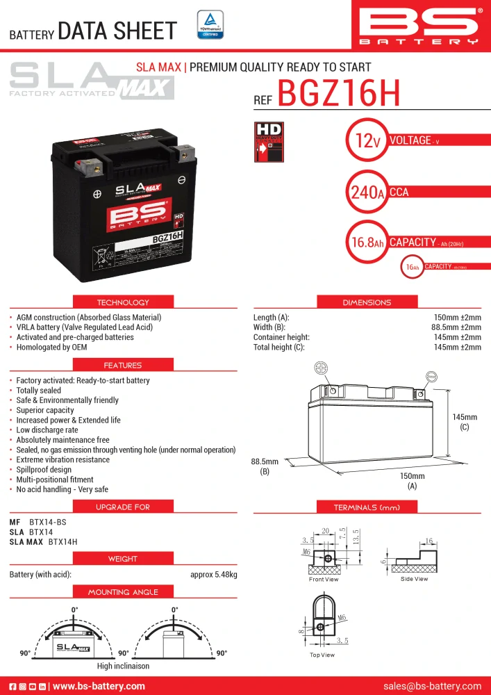 BS-BATTERY V továrni aktivovaný akumulátor BGZ16H (FA) SLA MAX (12V 16Ah, 240A) – 300931