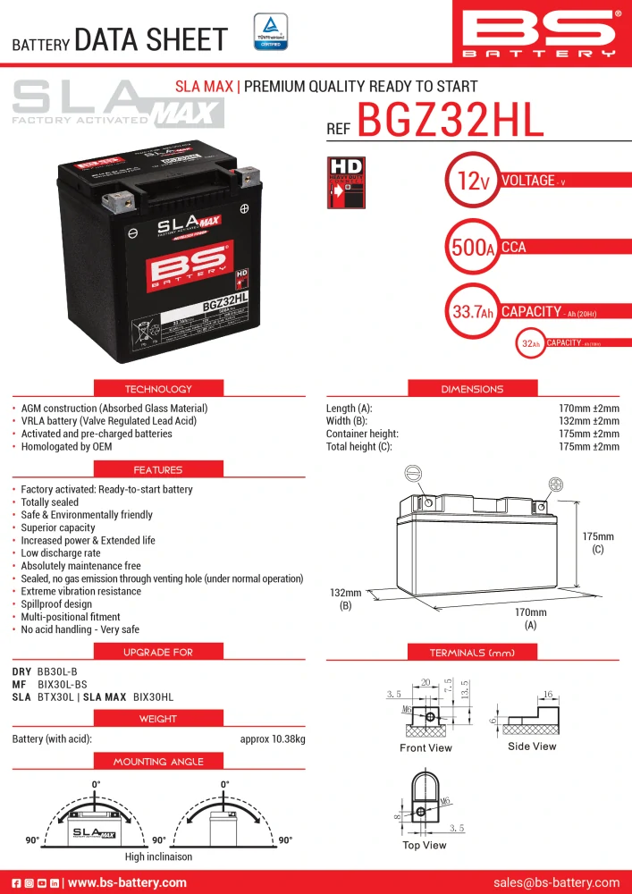 BS-BATTERY V továrni aktivovaný akumulátor BGZ32HL SLA MAX (12V 32Ah, 500A) – 300935