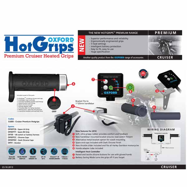 OXFORD Vyhrievané gripy EL800 PREMIUM CRUISER (vnútorný priemer 25,4mm)
