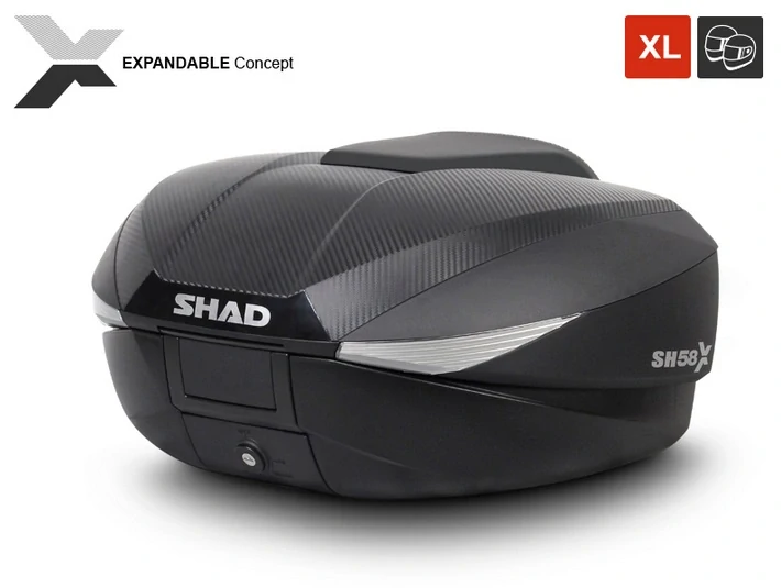 SHAD Vrchný kufor na motorku s farebným krytom SH58X Metalická čierna (rozšíriteľný) so zámkom PRÉMIUM