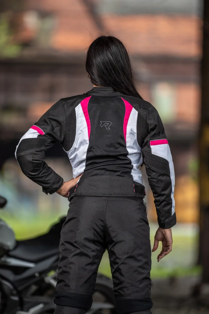 TXR Dámska bunda na motorku Kiara čierno-bielo-ružová XL