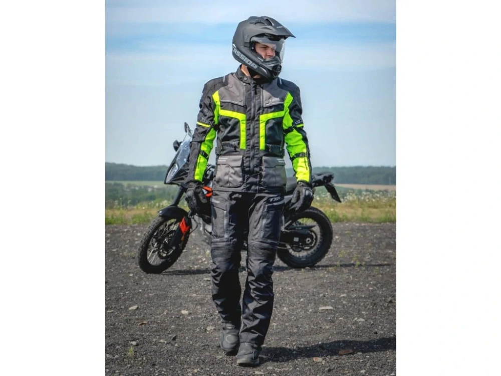 TXR Bunda na motorku Tracer čierno-sivo-fluo žltá 4XL