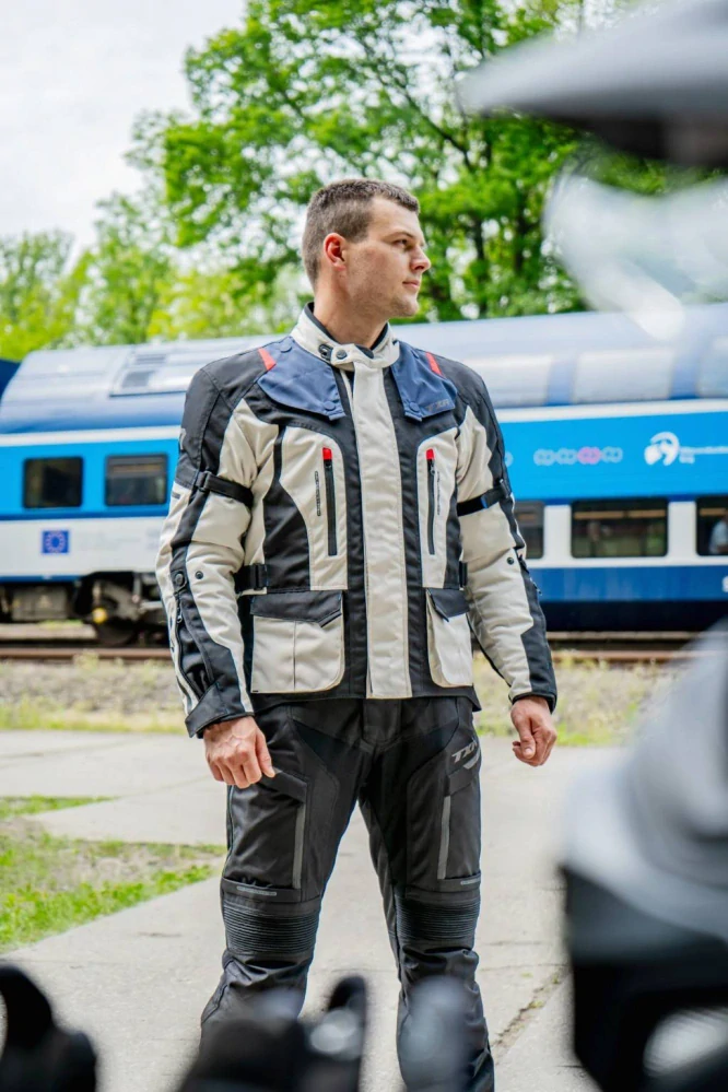 TXR Bunda na motorku Expedition čierno-sivo-modro-červená XXL