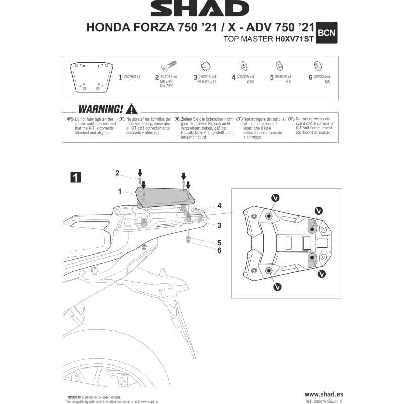 SHAD Montážna sada pre Horný kufor Top master H0XV71ST HONDA X-ADV/FORZA 750/NT 1100