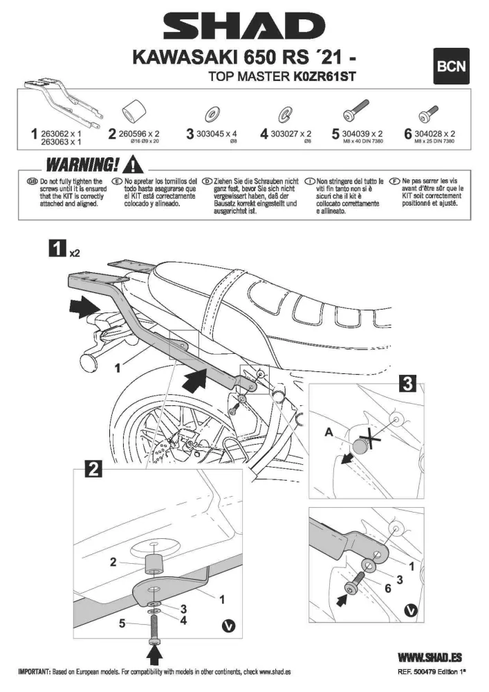 SHAD Montážna sada pre Horný kufor Top master K0ZR61ST KAWASAKI Z650RS