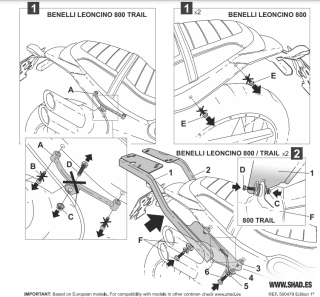SHAD Montážna sada pre Horný kufor Top master B0LN81ST BENELLI Leoncino 800 Trail