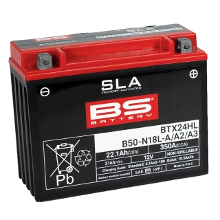 BS-BATTERY BTX24HL / B50-N18L-A/A2/A3 12V 21Ah 350A (YTX24HL, Y50-N18L-A, Y50-N18L-A2, Y50-N18L-A3) 205x87x162mm P+ AGM bezúdržbová motobatéria
